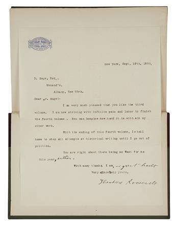 ROOSEVELT, THEODORE. Typed Letter Signed, as President of the Board of Police Commissioners of NYC, to Dean Sage,